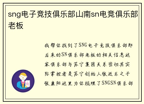 sng电子竞技俱乐部山南sn电竞俱乐部老板